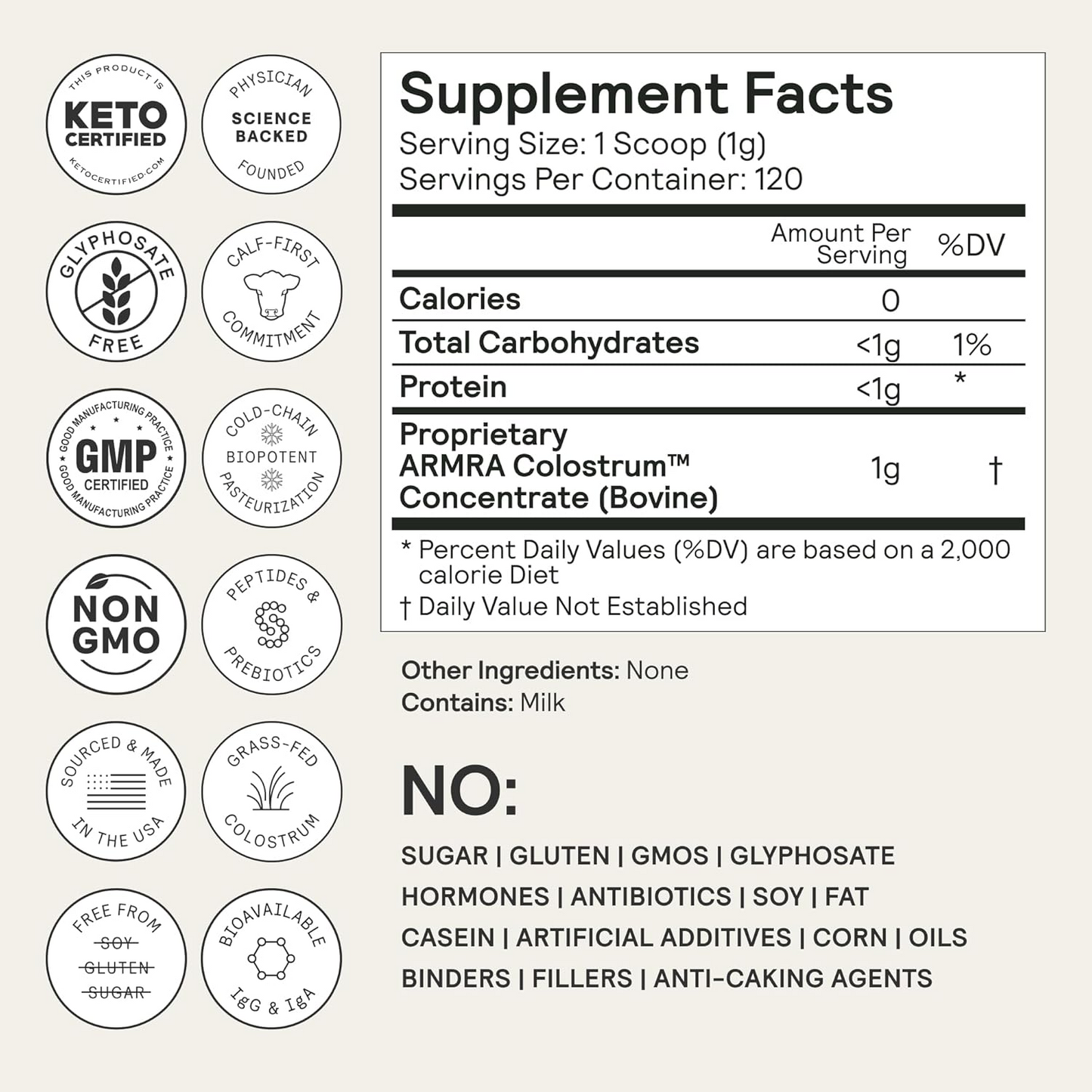ARMRA Colostrum Powder |Gut Health & Bloating | Skin & Hair | Immunity | Keto, Gluten & Fat-Free | 90 Servings